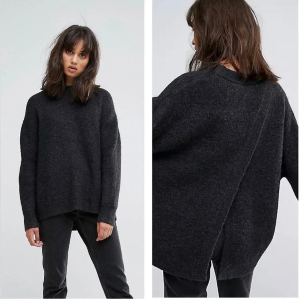Weekday Mohair Wool Blend Mari Sweater Gray Oversized Split Back Size XS Cozy